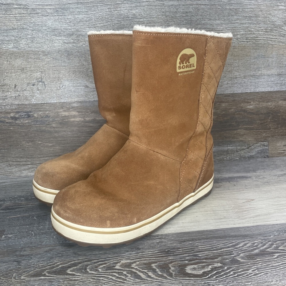 Sorel Women Glacy Pull On Waterproof  Outdoor Suede Faux Fur  Boots Size 5.5